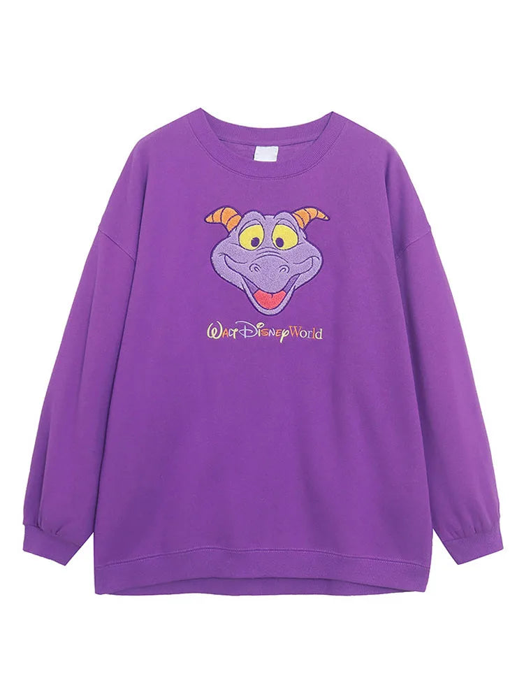 Disney World Disneyland Embroidery Sweatshirt Women Casual Fleece Jumper Mickey Daisy Duck Cartoon Loose Pullover Top O Neck