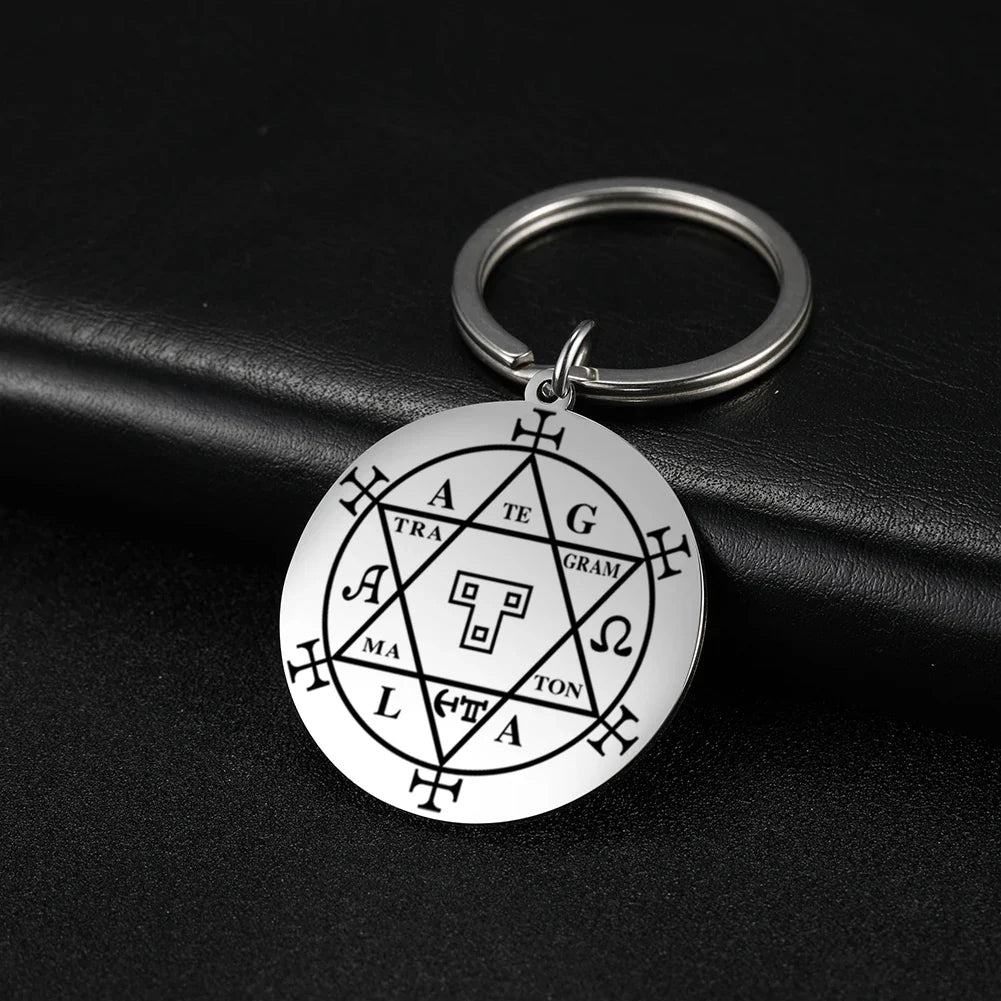Dawapara Protection Secret Seal of Solomon Pendant Keychain Witchcraft Hexagram Wealth Fortune Amulet Stainless Steel Jewelry