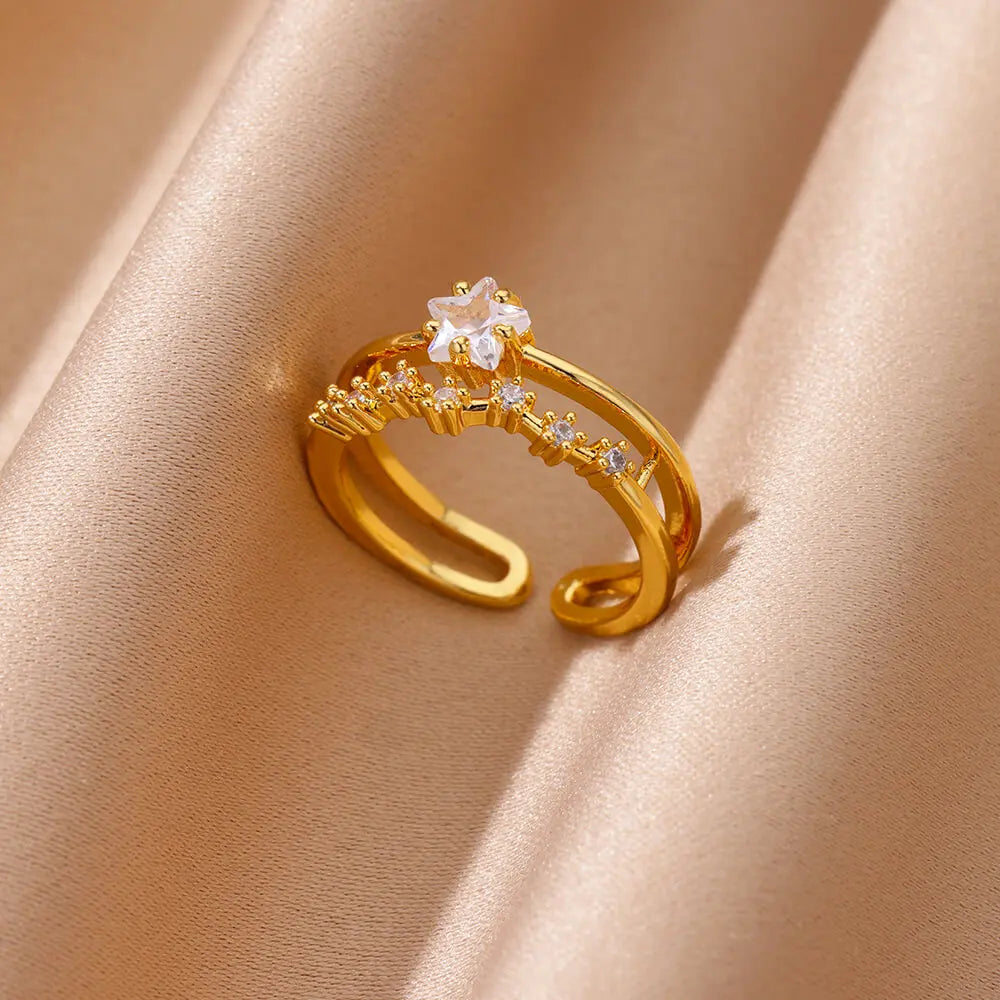 Zircon Geometric Heart Rings For Women Stainless Steel Gold Color Wedding Ring Luxury Aesthetic Jewlery Couple Gift 2026