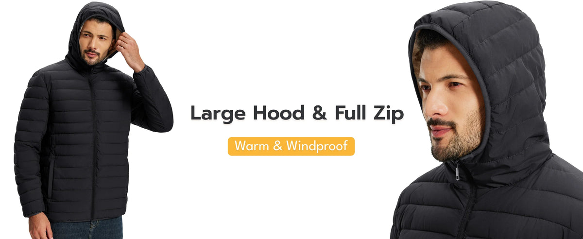 TACVASEN Men's Puffer Jacket Winter Warm Hooded Sherpa Lined Water Resistant Windproof Insulated Jacket Warm Winter Puffy Coat