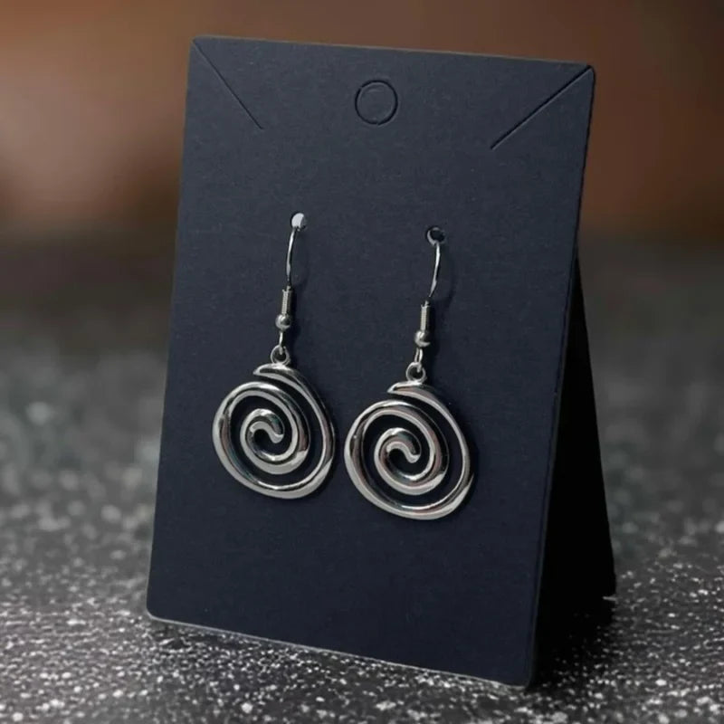 Stainless Steel Spiral Earrings Hypoallergenic Non Tarnish Silvery Swirl Vortex Charm Jewelry Gifts For Her ~ Fun Fashion