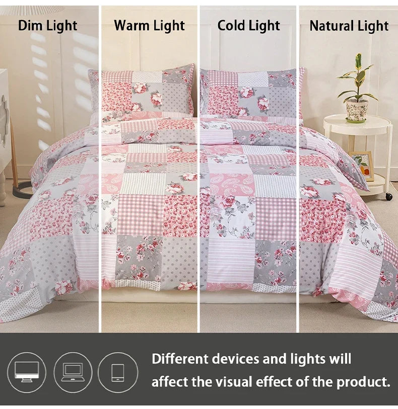 3pcs Splicing floral Pattern Duvet Cover Set, Soft Skin-Friendly Bedding Set Includes 1 Duvet Cover And 2 Pillowcases