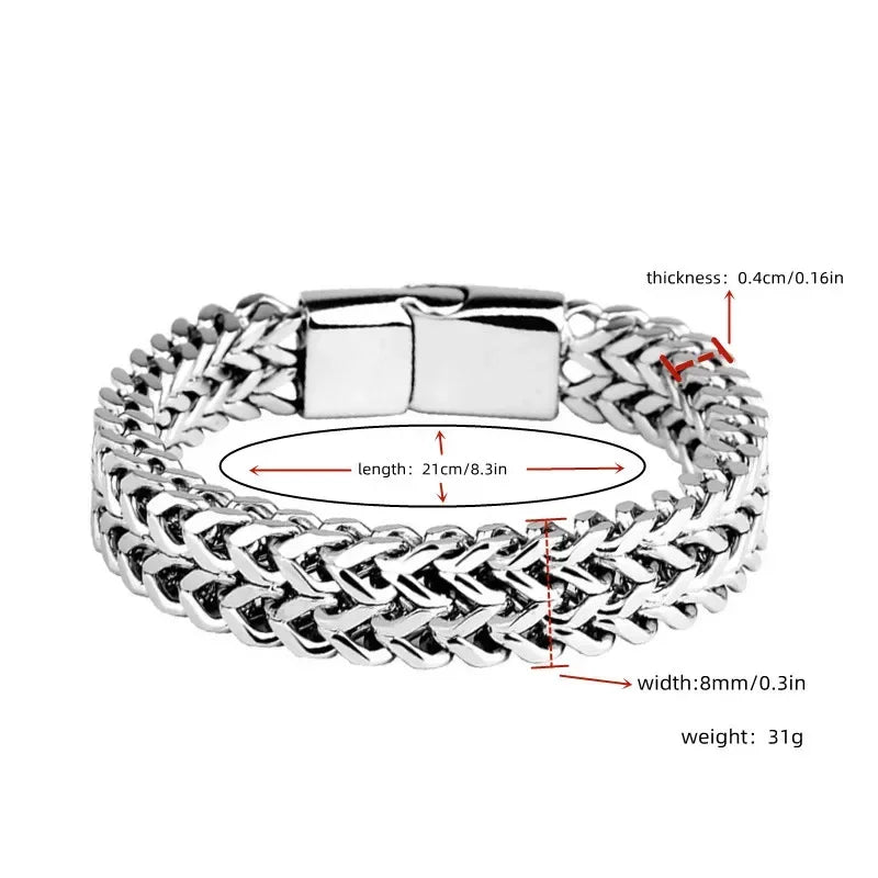 1pcs Men's Stainless Steel Braided Chain Bracelet, Punk Rock Wristband, Magnetic Clasp, Fashion Jewelry Gift for Him