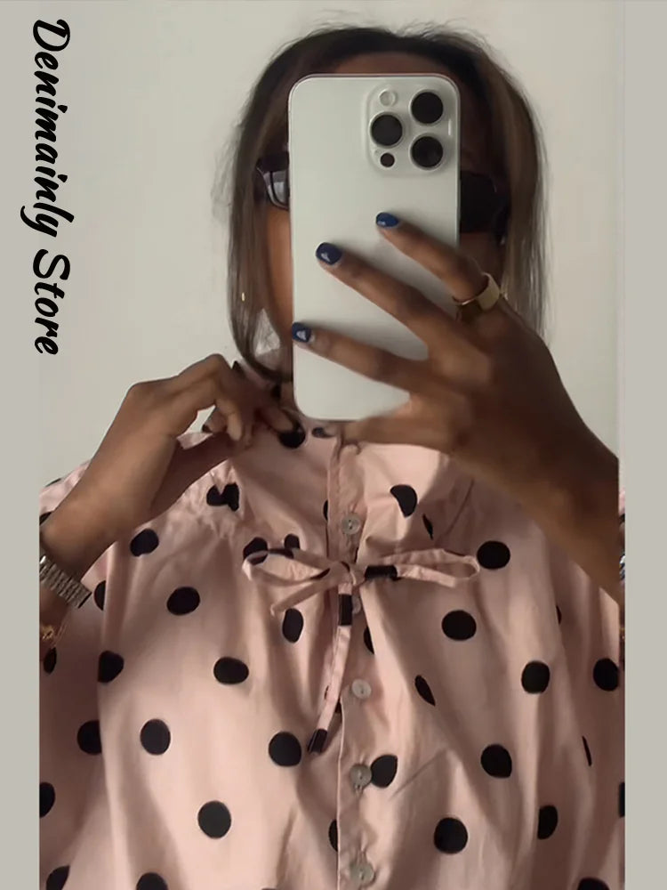 Casual Polka Dot Drawstring Jacket Women Lace Up Stand Collar Full Sleeve Single Breast Jacket 2026 Spring Lady Commute Coat New