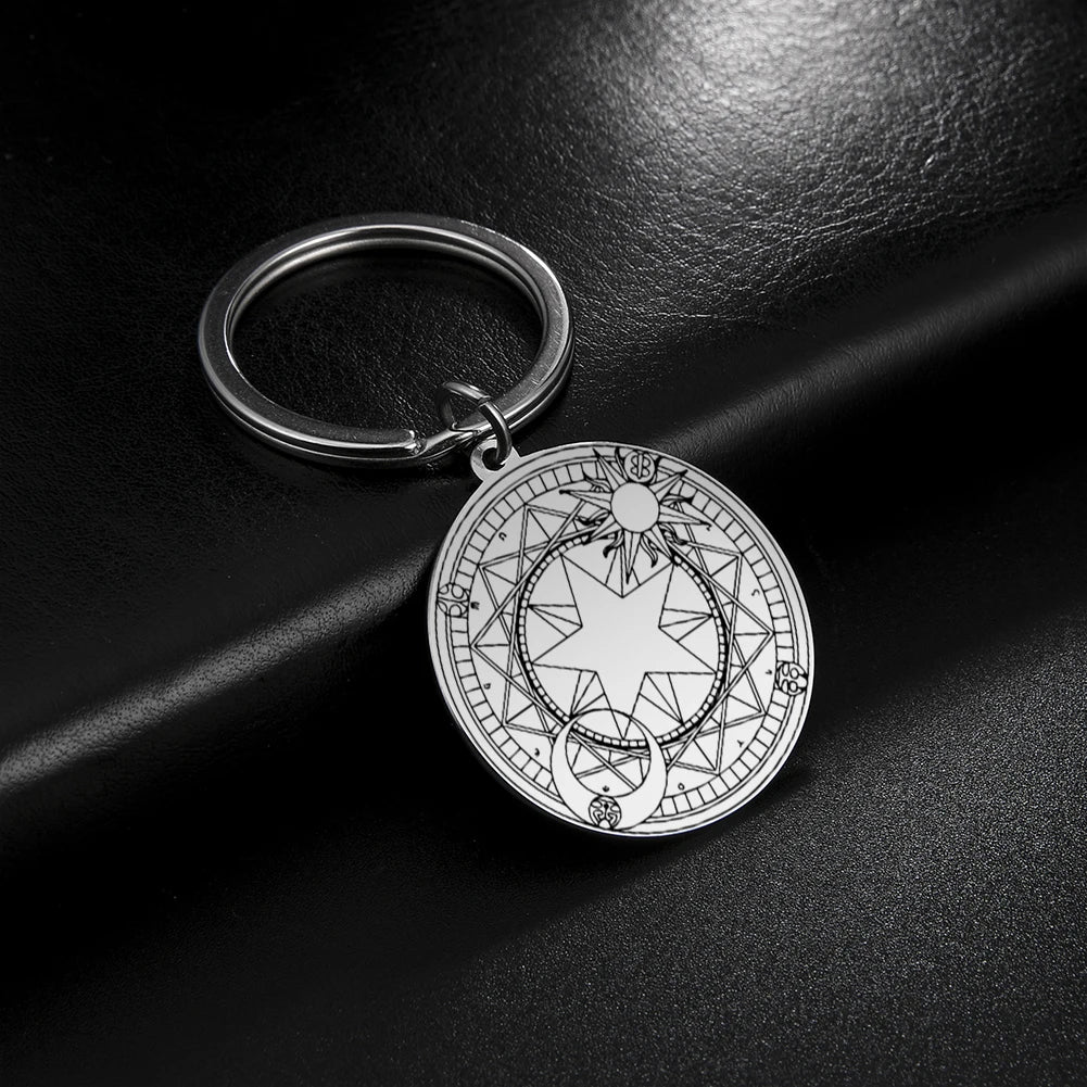 Dawapara Protection Secret Seal of Solomon Pendant Keychain Witchcraft Hexagram Wealth Fortune Amulet Stainless Steel Jewelry