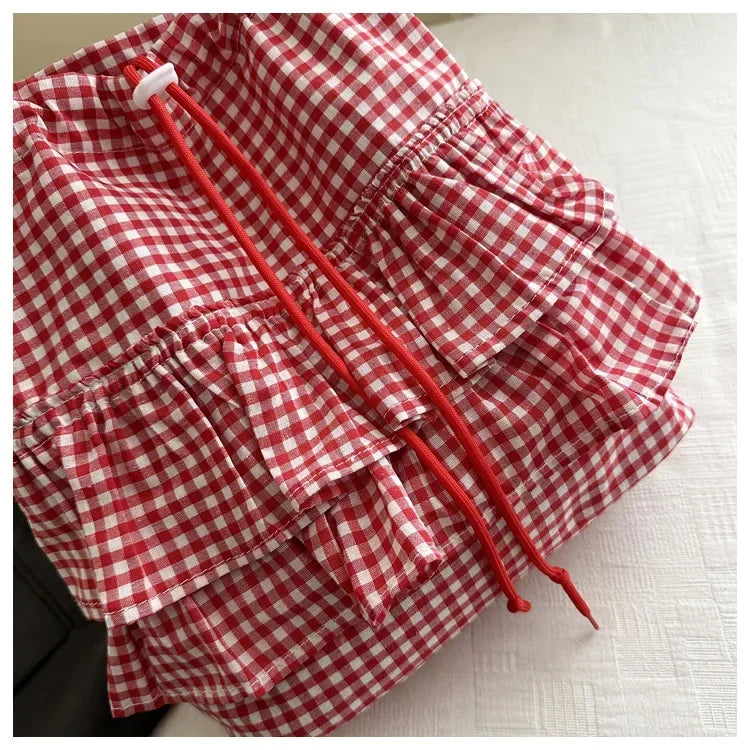 Large Capaci Cute Plaid Cotton Tote Bag  Lace Trim Women's Summer 2025 Simple Lady Handbag Soft Shoulder Bags Bolsa Feminina