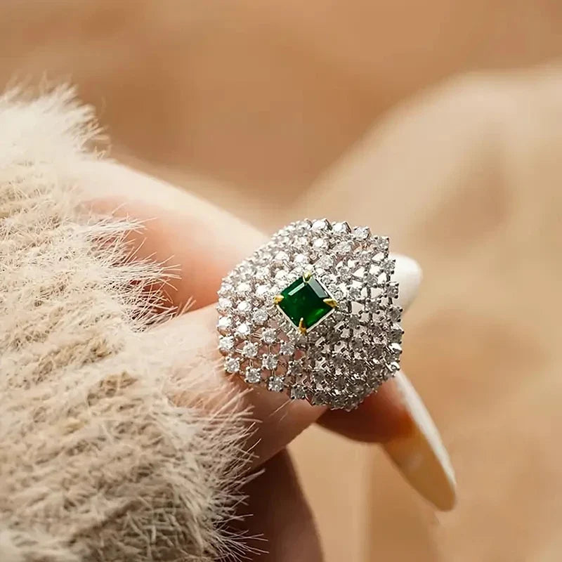 Huitan Luxury Hollow Rings with Dazzling CZ Graceful Gentle Finger Accessories for Women Creative Noble Chic Engagement Jewelry