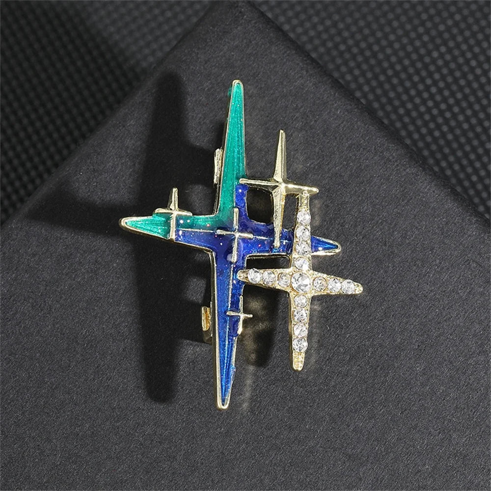 Rhinestone Hexagram Brooches for Women Men Fashion Starburst Metal Lapel Pin Clothes Accessories Office Leisure Jewelry Gift