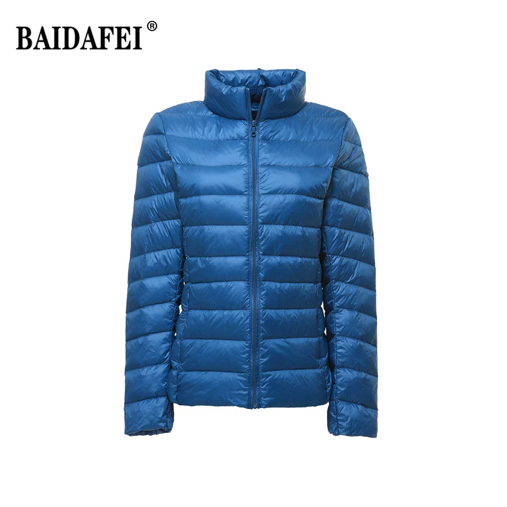 Women Short Puffer Jacket 2025 New Fashion Stand Collar Lightweight Water-Resistant Packable Female Down Parka Casual Coat
