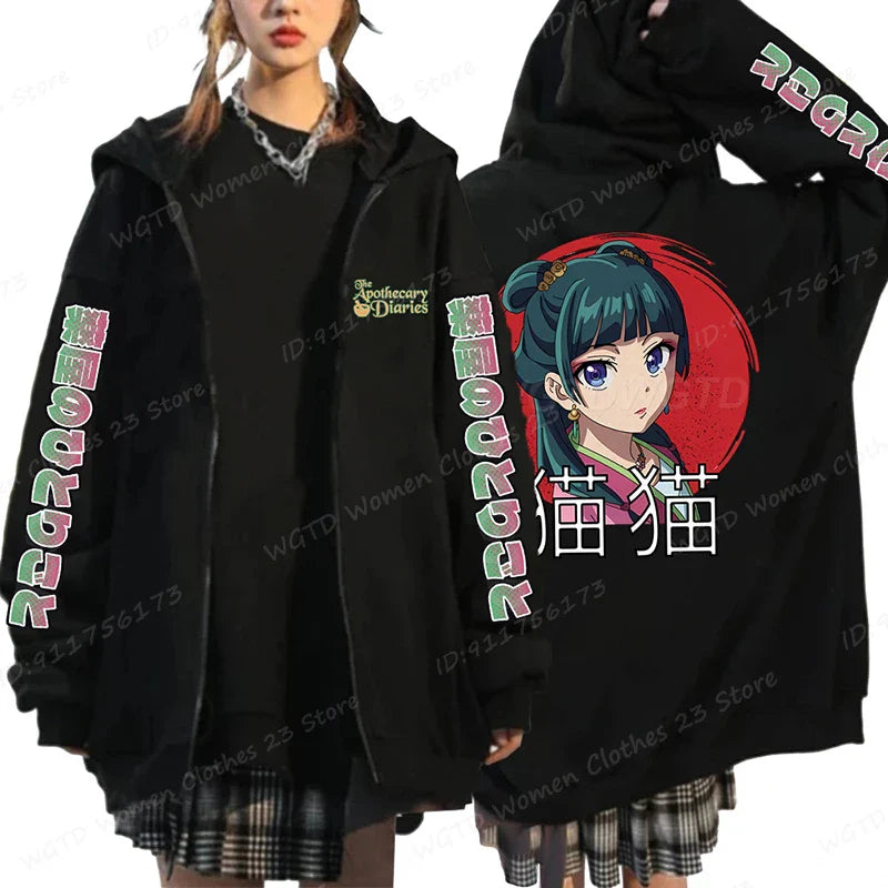 Funny The Apothecary Diaries Print Hoodies Men Women Casual Harajuku Zipper Hooded Pullovers Coat Anime Streetwear Sweatshirt
