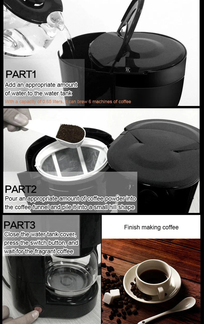 110V Automatic Electric Espresso Coffee Maker Cafe Drip American Latte Coffee Brewing Machine Household Mini Glass Boiler Teapot