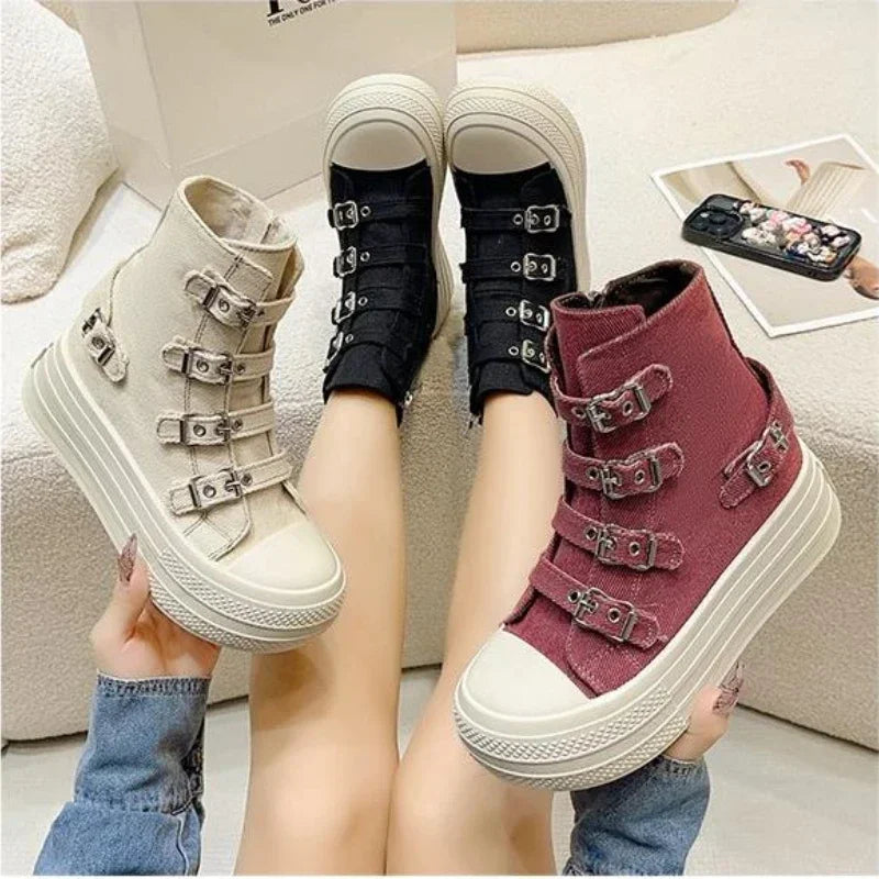 8CM Wedge Heels Sneakers Canvas Shoes Women's 2024 Spring And utumn New Fashion All Casual Thick Ventilate Soled Board Shoes