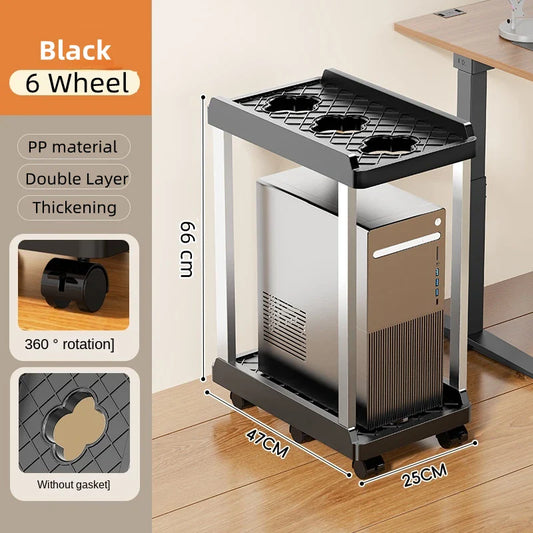 Double Layer PC Tower Stand, Mobile CPU Case Base with Universal Wheels, Heightening Storage Support Bracket for Computer Host
