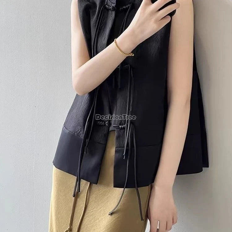 2026 spring new chinese new style plate buckle waistcoat jacket jacquard stand collar sleeveless retro women cheongsam waistcoat