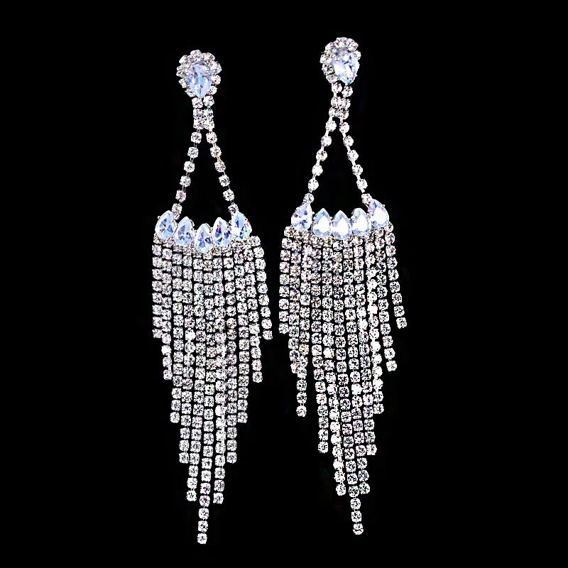 Shiny Crystal Zircon Long Stud Earrings for Women Geometric Hanging Drop Tassel Earring Fashion Party Vintage Pendant Jewelry