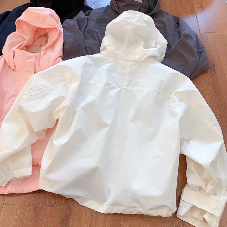 Mumaroho 2026 Autumn Winter Women Windbreaker Jacket Windproof Solid Long Sleeve Outdoor Sport Hooded Thin Coat Jacket For Women
