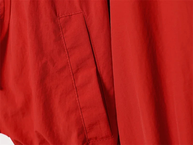 Women's Jacket 2026 Autumn New Red Long-Sleeve Drawstring Decorative Festive Hoodie Zipper Cardigan Casual Fashion Versatile