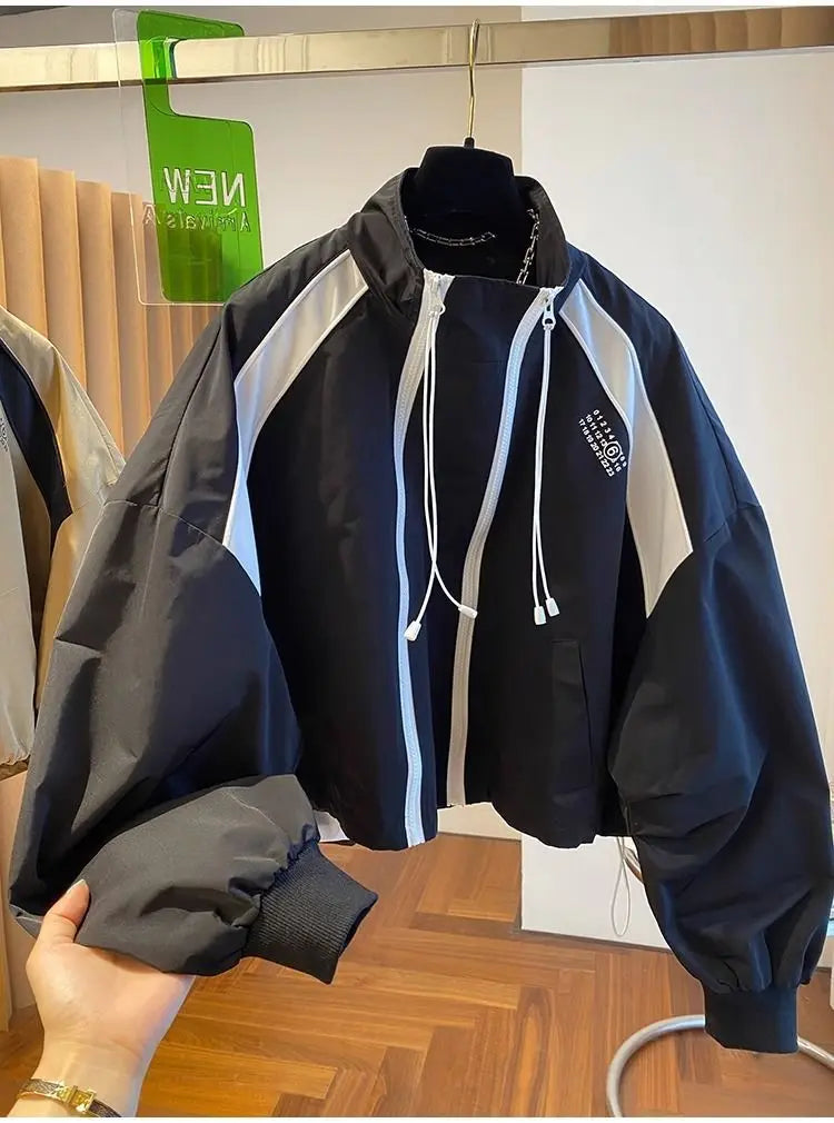 Zipper Design Niche Loose Casual Stand Collar Windbreaker Jacket Spring and Autumn Short Jacket Jacket Top