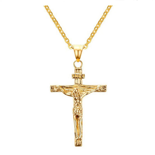 Fashion Crucifix Jesus Christ Men Jewelry Gold Brown Silver Color Metal Cross Pendant With Neck Chain Necklaces For Women