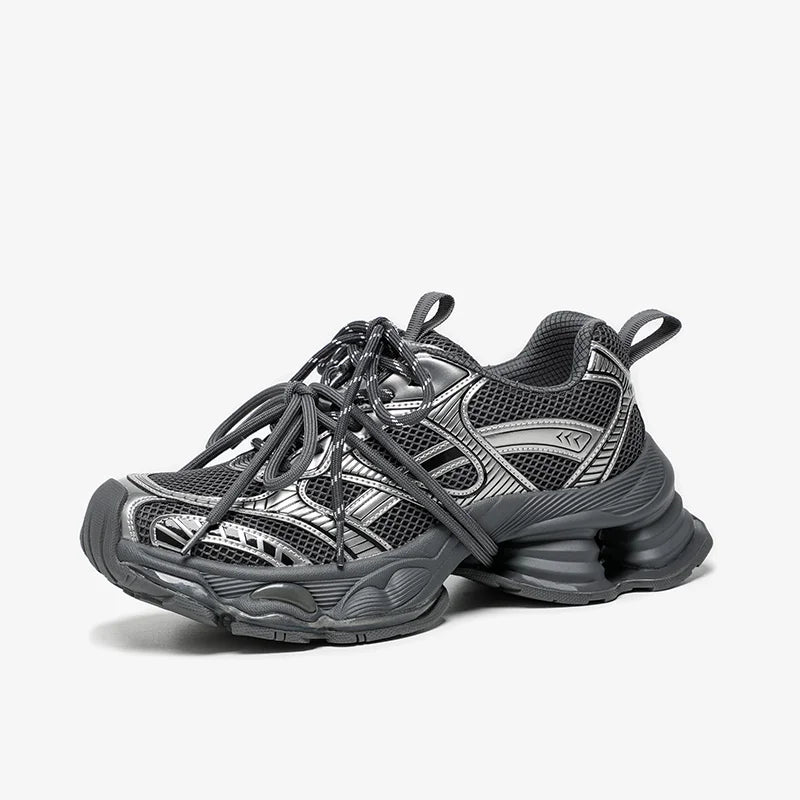 BEAUTODAY Chunky Sneakers Women Synthetic Leather Mesh Round Toe Lace-up Sports Trainers Ladies Patchwork Shoes Handmade 29A51