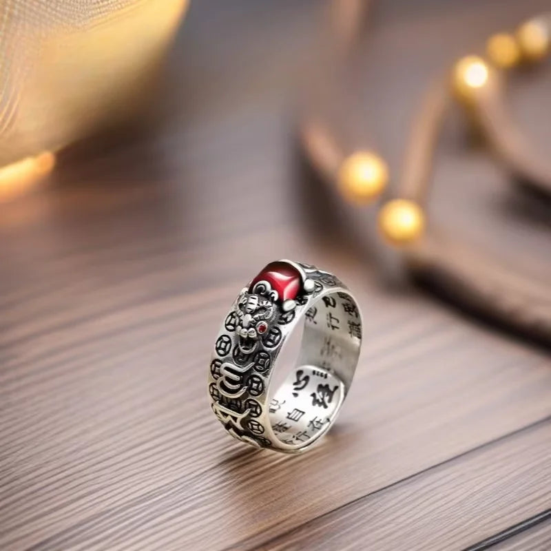 Chinese Feng Shui Pixiu Ring Silver Plated Copper Coins Adjustable Rings for Women Men Amulet Wealth Lucky Jewelry Birthday Gift