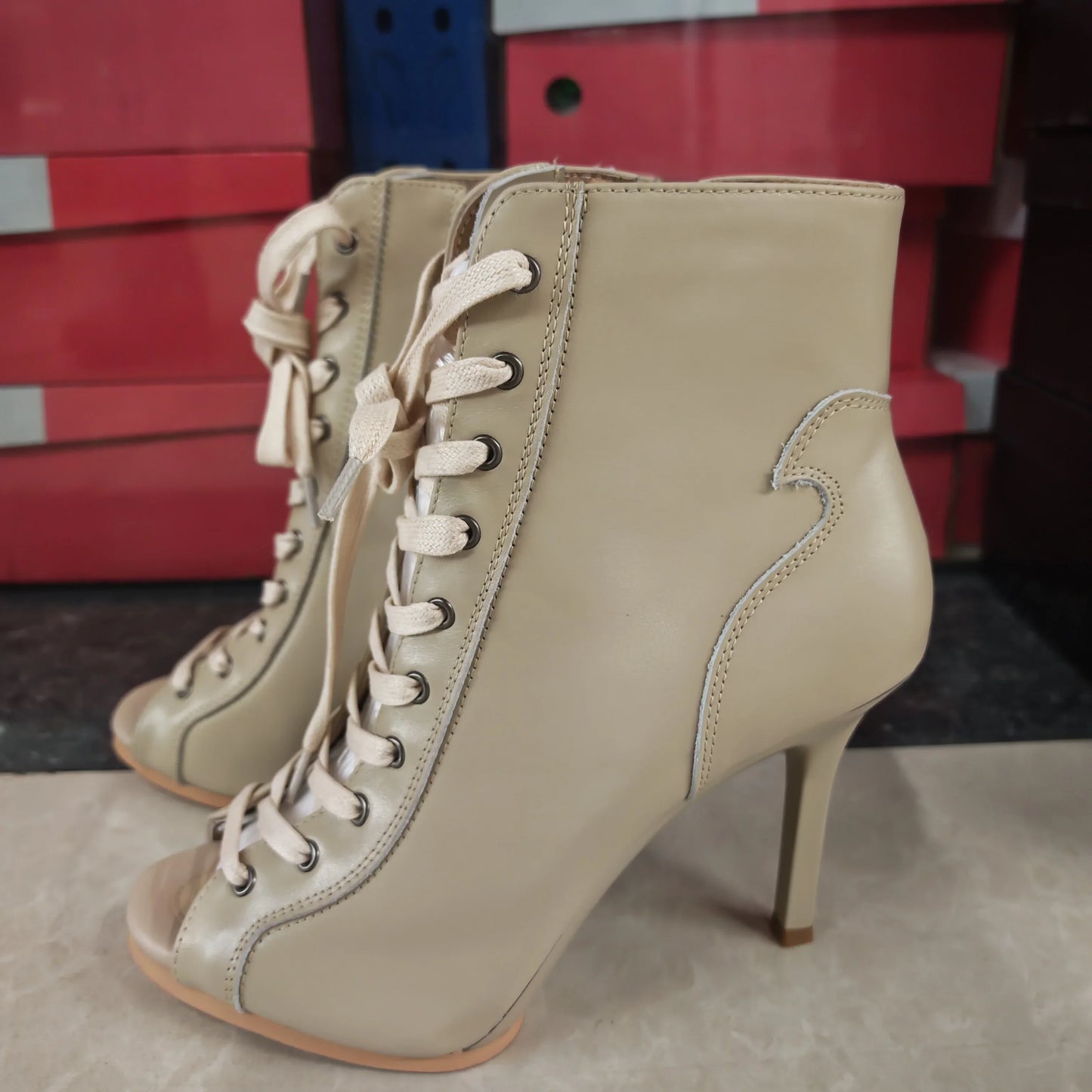 Genuine leather Customizable boots European Style Sexy Thin High Heel Jazz Dance Sandal for Women Open Toe Ladies Dancing Shoes
