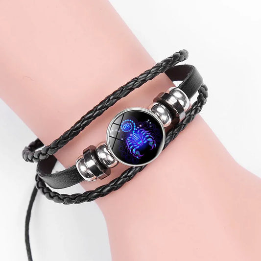 12 Constellation Zodiac Sign Charm Luminous Bracelets Men Women Vintage Multilayer Wrap Leather Chain Bangle Birthday Jewelry