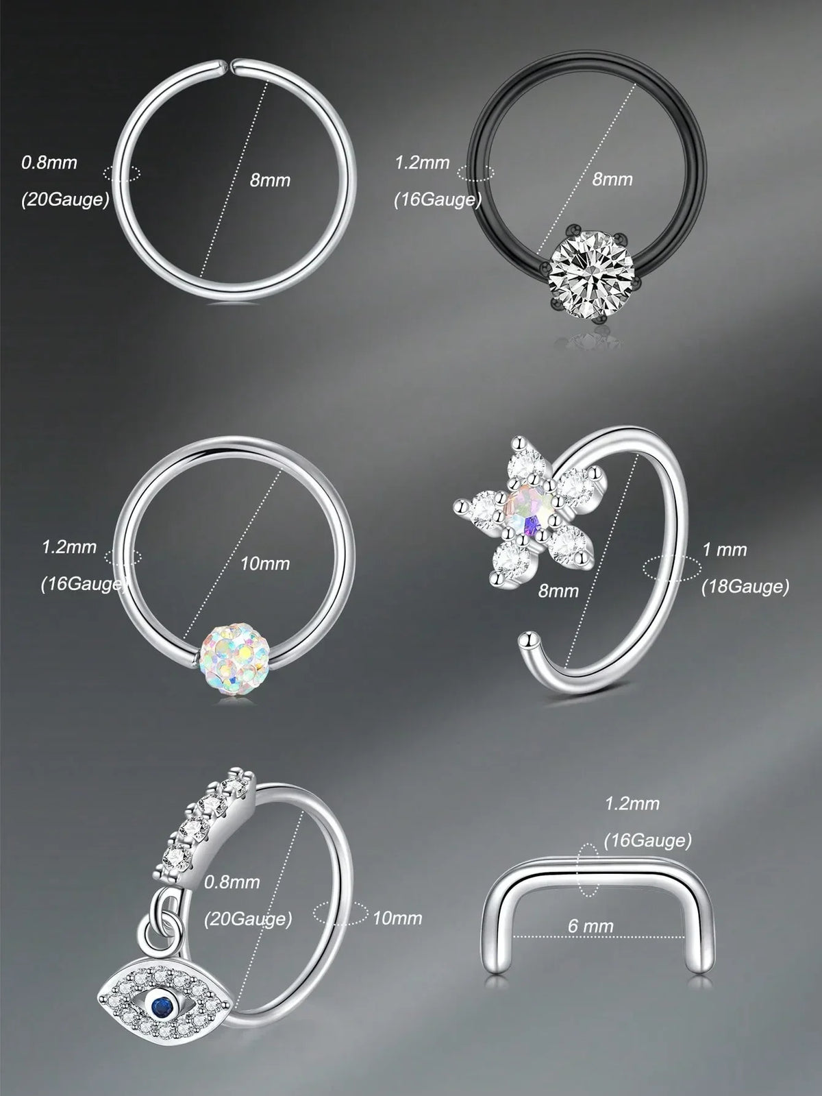 1pc Stainless Steel Nose Septum Clicker 20G 16G Flower Cubic Zirconia Decorated Piercing Nose Ring, Suitable For Daily Wear