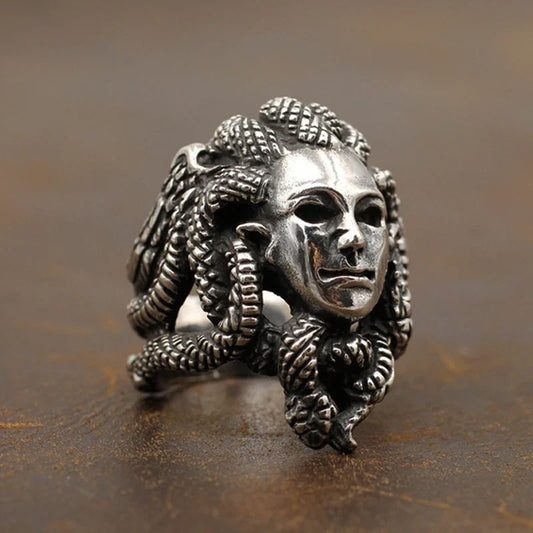 Vintage Greek Mythology Medusa Ring Horror Venomous Snake Snake Hair Gorgon Ring Cool Stainless Steel Punk Biker Jewelry