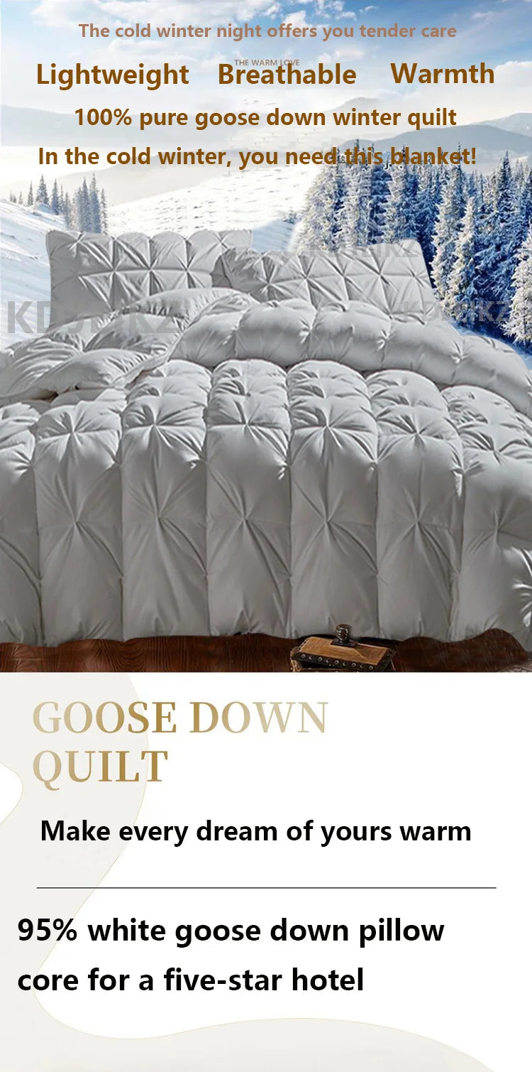 Luxury 100% White Goose down Comforter Winter Warm Duvet Extra Large Double Single Lightweight 3D Bread Design Pleated Edge