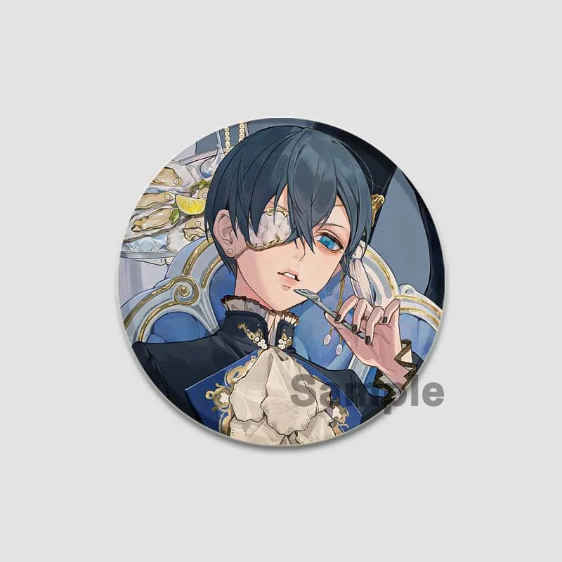 58MM Cartoon Comics Black Butler Creative DIY Badge Tinplate Plastic Pins Button Brooches for Backpack Accessories Jewelry Gifts