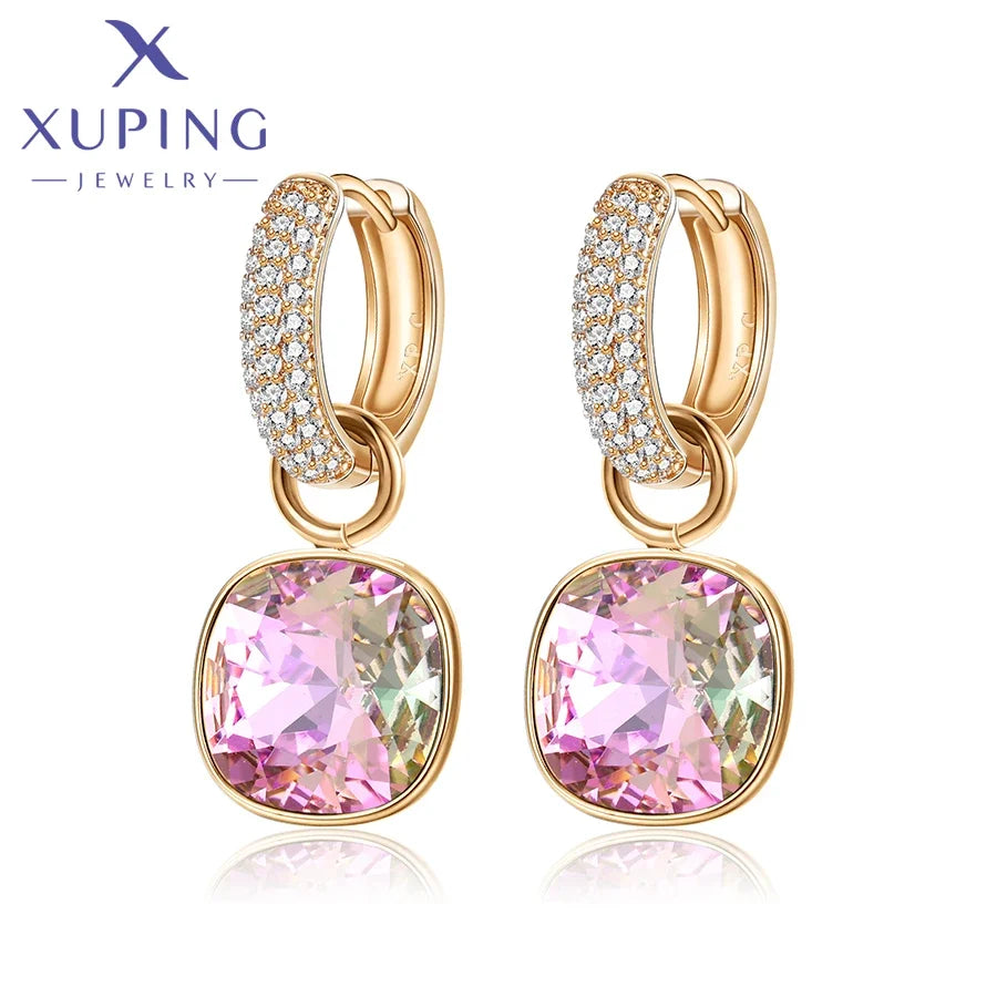 Xuping Jewelry Charm Square Shaped Luxury Exquisite Gold Color Plated Crystal Earring for Women Gift A00606258
