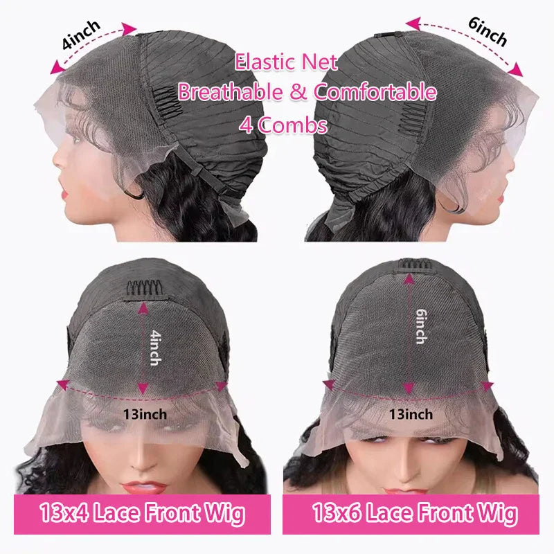 40 42 Inch Deep Wave Lace Front Wig Human Hair 100% Human Hair Deep Curly Frontal Wig Pre Plucked with Baby Hair for Women