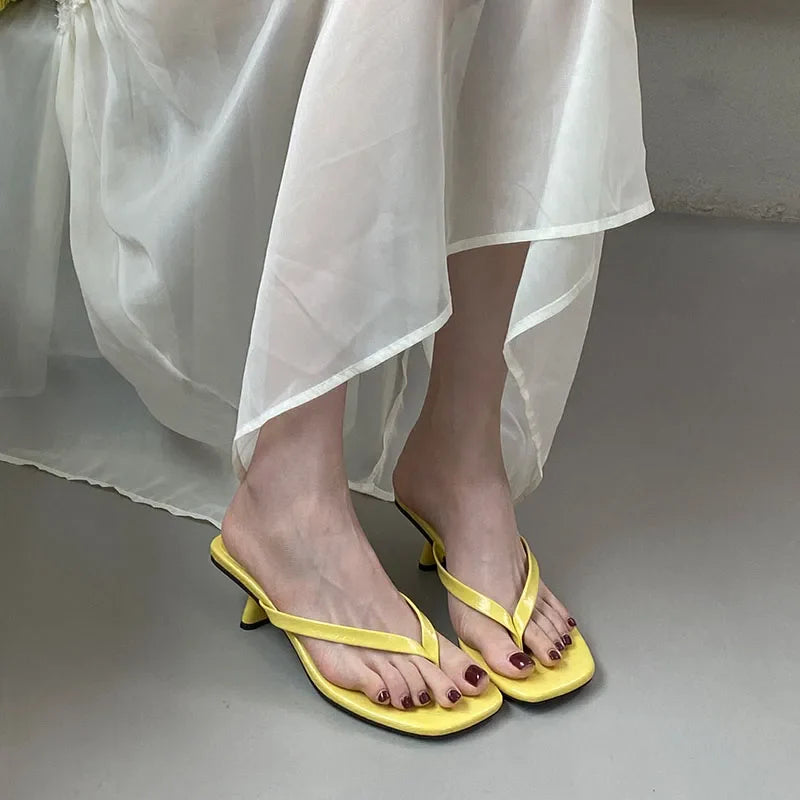 Fashion Square Toe Women 4CM Heels Slippers Slides Sandals Summer Casual Female Flip flops Ladies Thin Heel Slippers Shoes Pumps