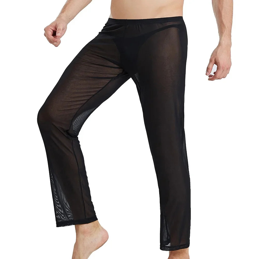 Men's Sleep Bottoms Transparent Mesh Breathable Pajamas for Men Sleepwear Leggings