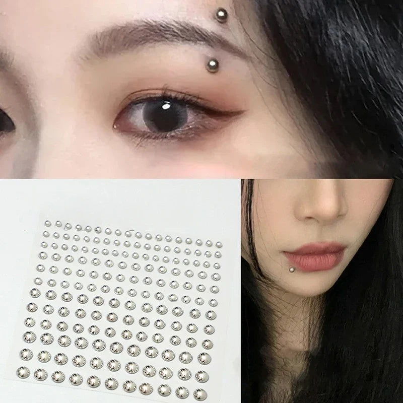 165/180Pcs Sparkly Crystal Nose Studs Set Stick On Rhinestone Body Lip Gems Fake Non Piercing Decoration For Women And Teens