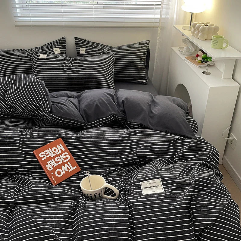 Plaid Style Bedding Set Skin-friendly Quilt Cover Pillowcase Bedsheet Home Bed Linen Sets Single/Full/Queen/King Size Bedclothes