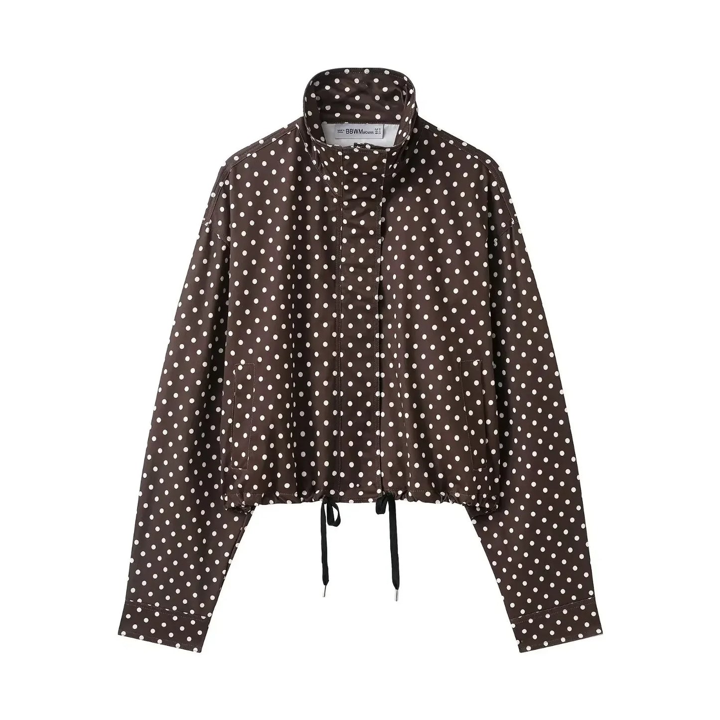 TARUXY Fashion Polka Dot Print Jacket Coat Women's Stand Collar Long Sleeved Workwear Coat Ins Hot Short Casual Female Jackets