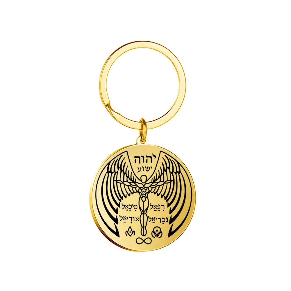 Dawapara Protection Secret Seal of Solomon Pendant Keychain Witchcraft Hexagram Wealth Fortune Amulet Stainless Steel Jewelry