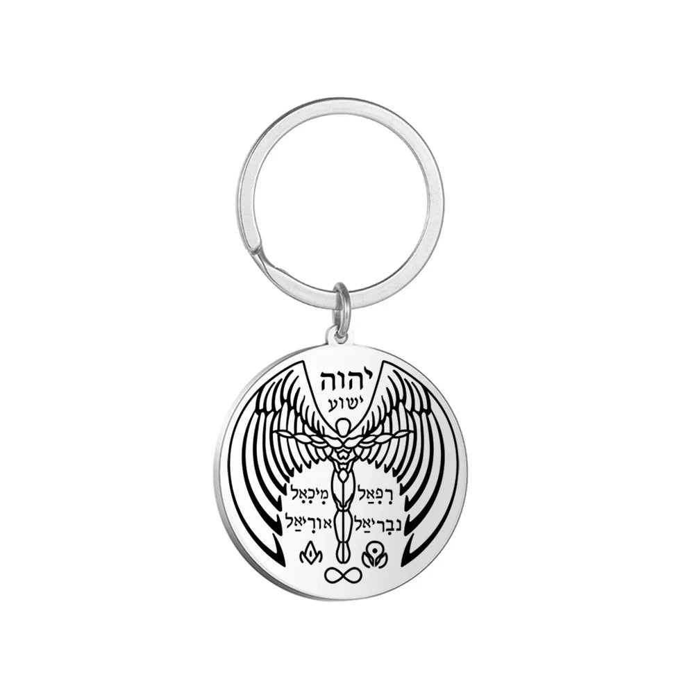 Dawapara Protection Secret Seal of Solomon Pendant Keychain Witchcraft Hexagram Wealth Fortune Amulet Stainless Steel Jewelry