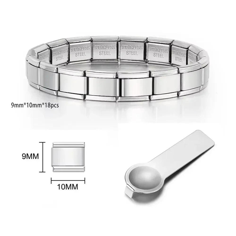 Italian Charm Link for Women Men 9mm Width Silver Gold Color Chain Stainless Steel Bracelet on Hand DIY Making Jewelry Wholesale
