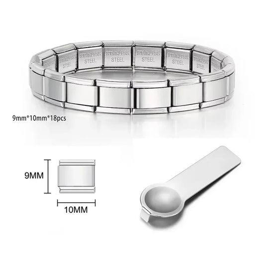 Italian Charm Link for Women Men 9mm Width Silver Gold Color Chain Stainless Steel Bracelet on Hand DIY Making Jewelry Wholesale