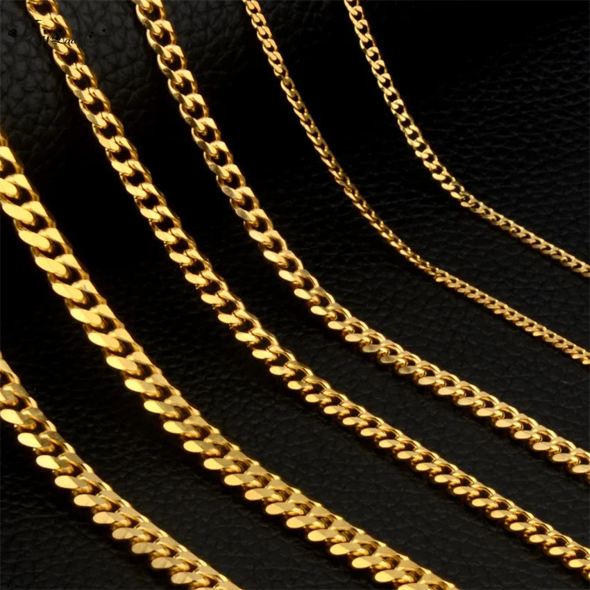 1 piece Size 3.6mm-9mm Men's Necklace Stainless Steel Cuban Link Chain Bracelet Necklace Steel Color Male Jewelry