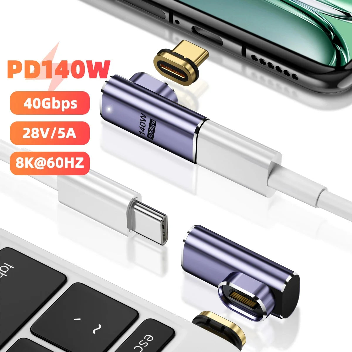NNBILI 140W USB4.0 40Gbps Thunderbolt3 Magnetic Type-C TO USBC Fast Charge Magnet Converter Cable 8K@60Hz OTG USB Type C Adapter