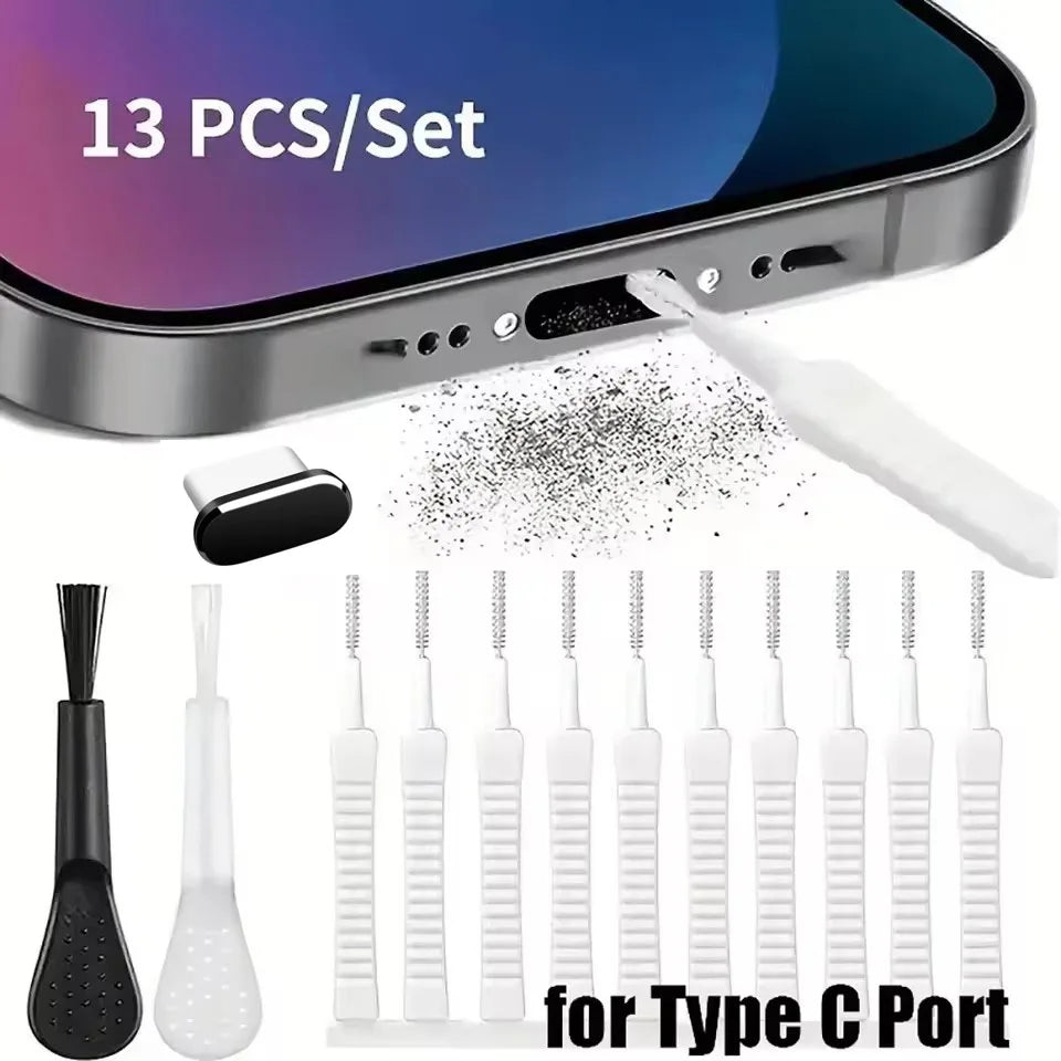10/1Pcs Cell Phone Charging Port Dust Plug with Cleaning Brush for iPhone 15 Pro Max Plus Samsung Xiaomi iOS Type C Cleaner Set