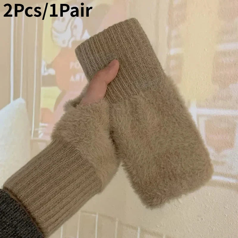 Women's Long Fleece Winter Gloves, Soft Warm Hand Warmer with Elastic Cuffs, Comfortable Cold Weather, Outdoor & Casual Wear