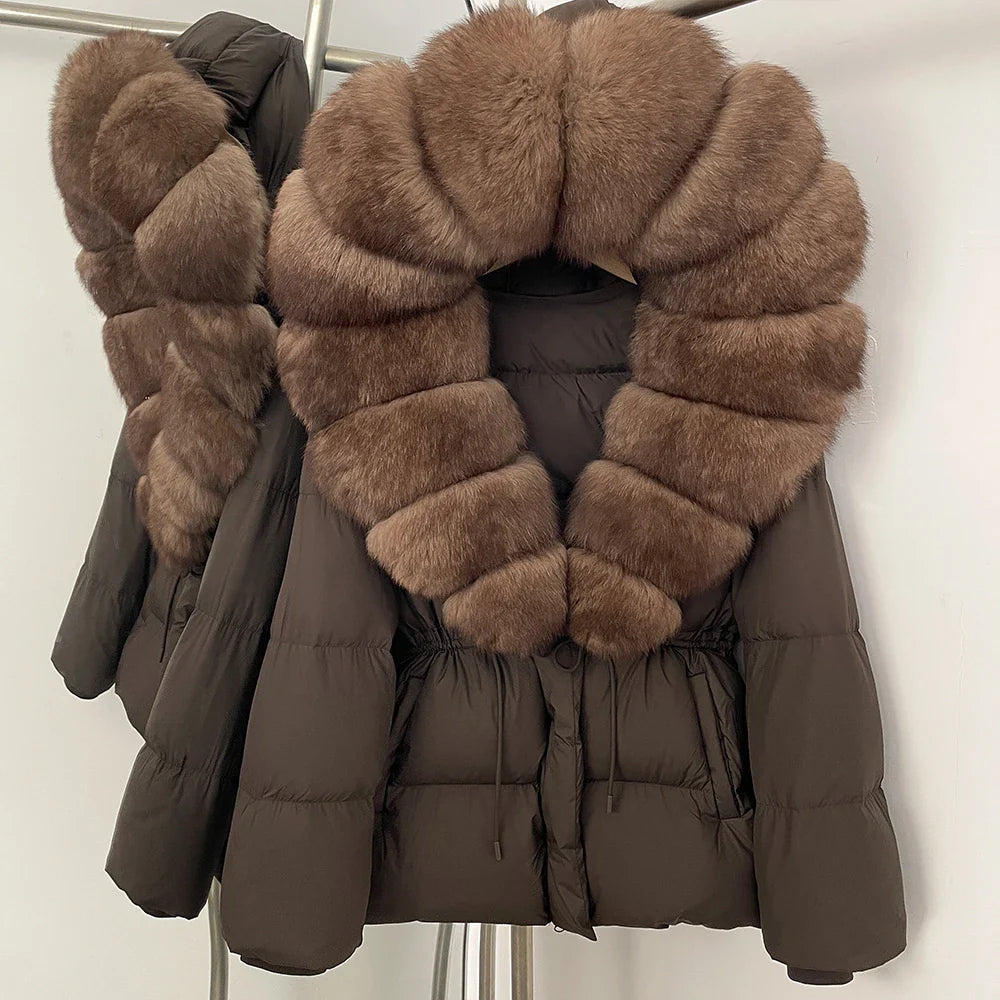 Reality Fur Jacket Real Fur Collar Duck Down Coat Female Winter Hooded Warm Fox Fur Coat Women Natural Raccoon Fur Puffer Jacket