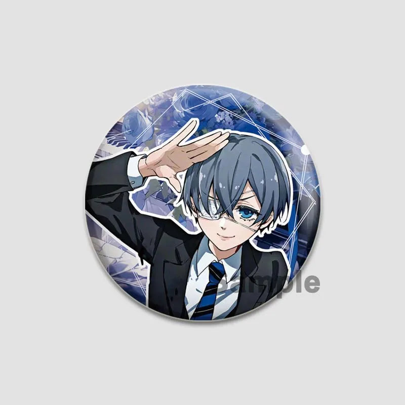 58MM Cartoon Comics Black Butler Creative DIY Badge Tinplate Plastic Pins Button Brooches for Backpack Accessories Jewelry Gifts