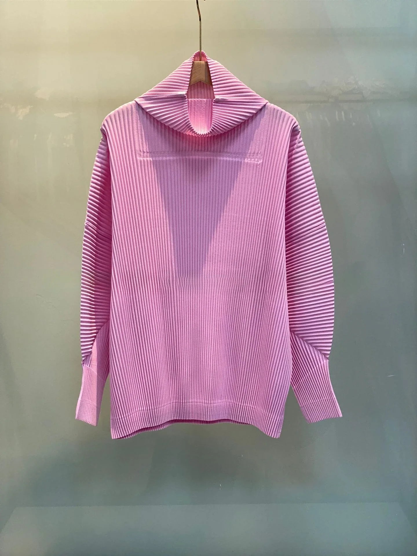 Miyake Pleated Sweatshirt Pit Stripe Zipper Standing Collar Jacket Women 2025 New Casual Pullover Hundred Pleat Skinny Tops