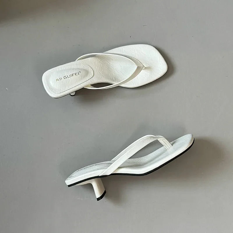 Fashion Square Toe Women 4CM Heels Slippers Slides Sandals Summer Casual Female Flip flops Ladies Thin Heel Slippers Shoes Pumps
